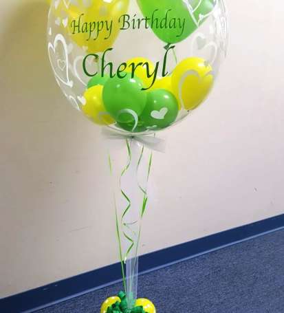 Birthday balloon bubble hearts balloons inside custom vinyl name
