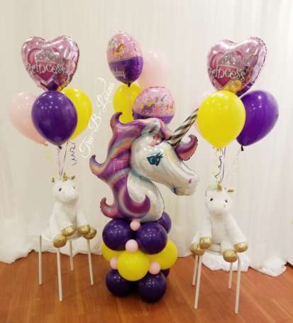 Unicorn balloon pedestal princess bouquets plush