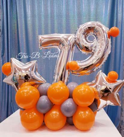 birthday balloon marquee with silver numbers