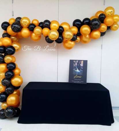 Gold black latex balloon organic garland